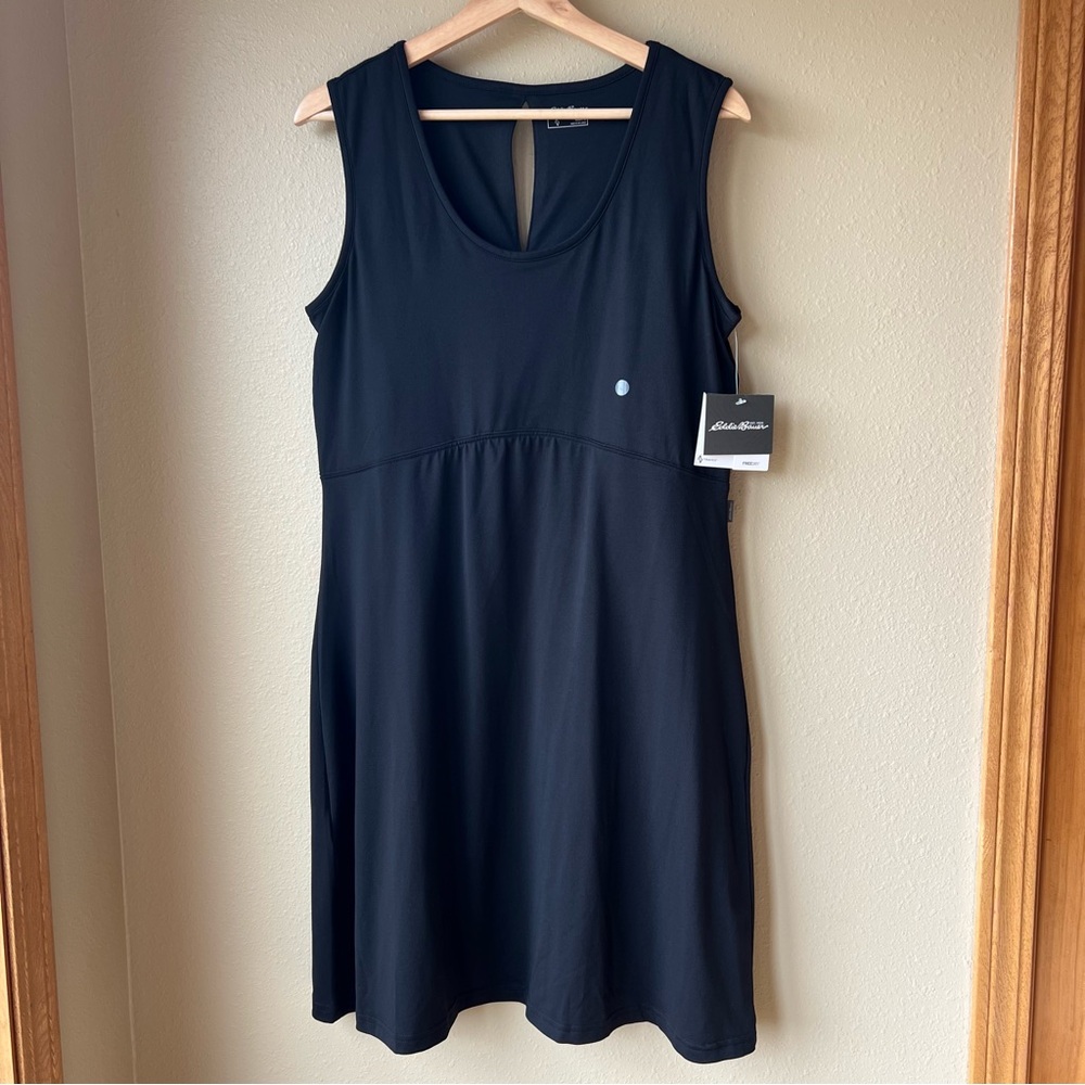 Eddie Bauer Dress Aster Slit Back Black Sleeveless Size L NEW Golf Tennis Casual